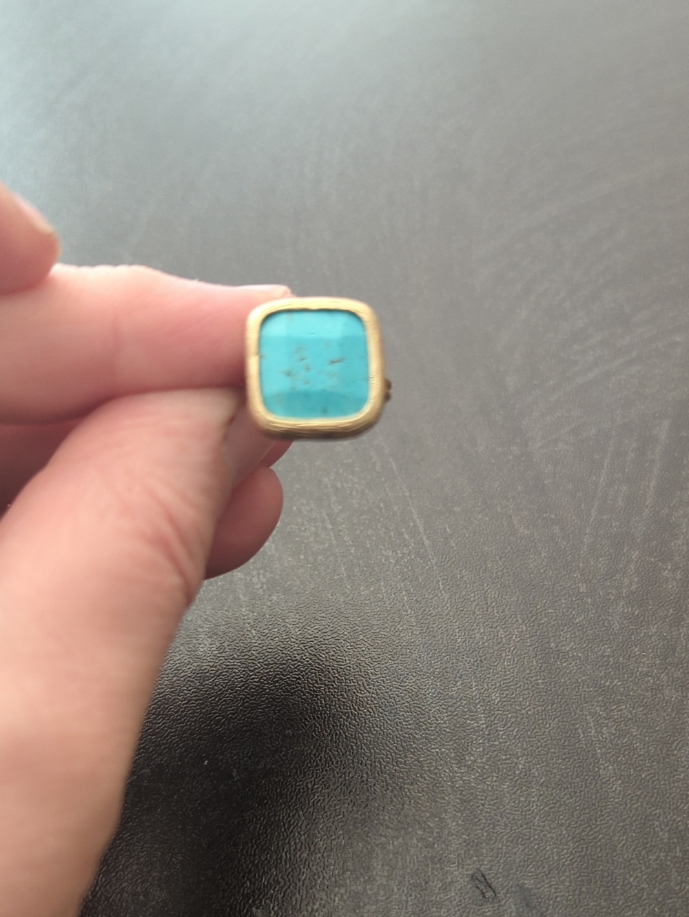 Genuine Turquoise Matte Goldtone Ring
